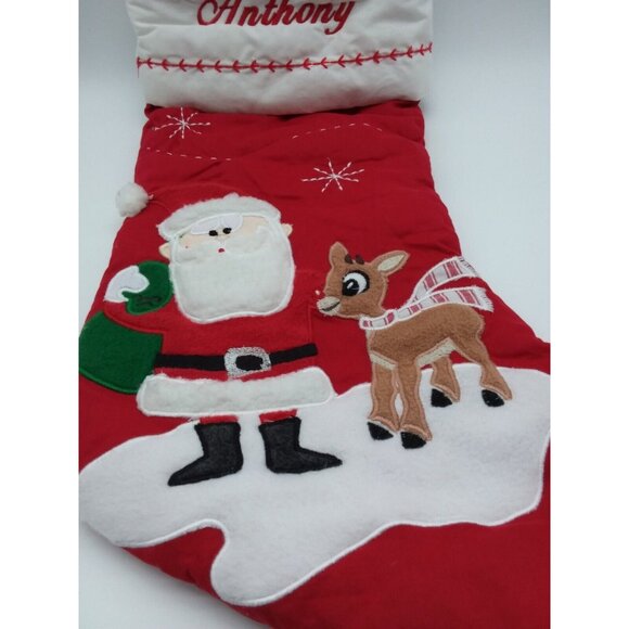 Pottery Barn Kids Anthony Stocking Santa & Rudolph Holiday Christmas Quilted Red - Picture 3 of 11